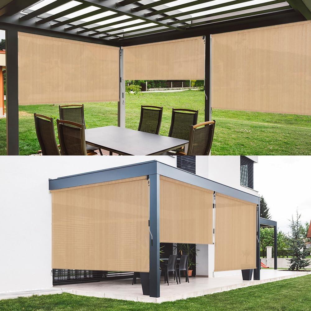 SMONTER Outdoor Sunshade Roller Shade 6'W x 6'H (72" Wx72 H), Exterior Cordless Roll Up Shades Blinds, UV Protection Shade Cloth with Crank Operation for Outside Windows Patio Porch Gazebo, Walnut