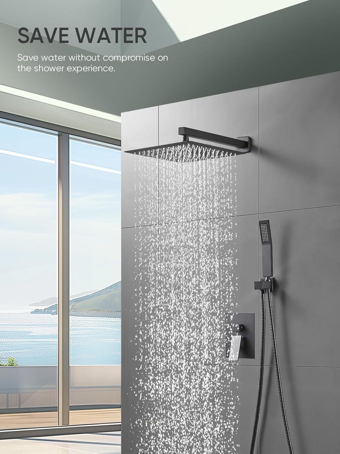 Cobbe Shower System, Matte Black Shower Faucets Sets Complete,Shower System,10 inches Rainfall Shower Head with Handheld, Shower Faucet Set for Bathroom Rough-in Valve Body and Trim Included