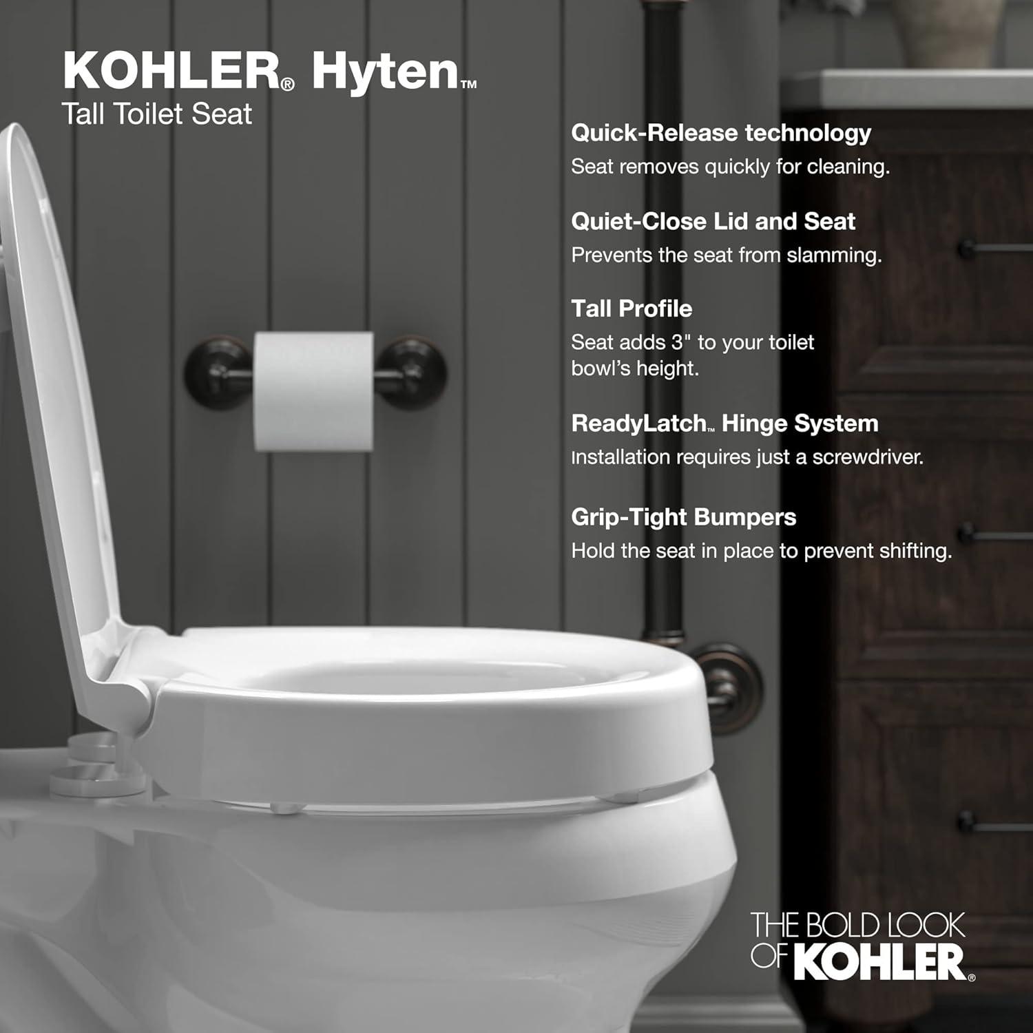 Hyten Elevated Toilet Seat with Quiet-Close Lid and Seat and Grip-Tight Bumpers