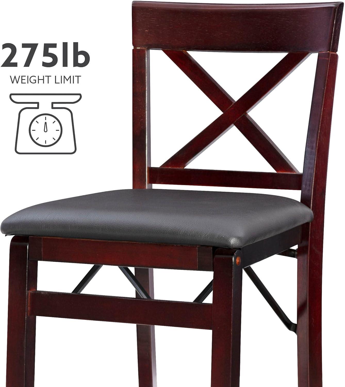 Triena X Back Faux Leather Folding Counter Height Barstool Espresso - Linon: Padded Seat, 24" High