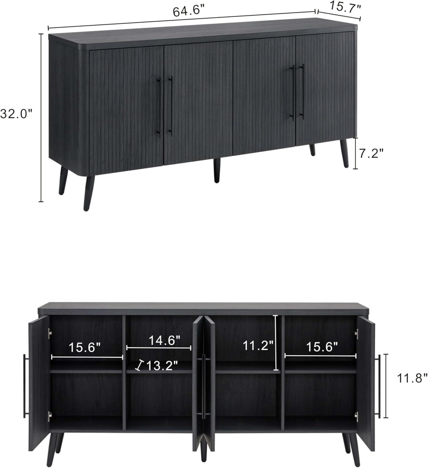 Manhattan Comfort Jodie 65" Mid-Century Modern Sideboard with 8 Adjustable Shelves in Charcoal Gray