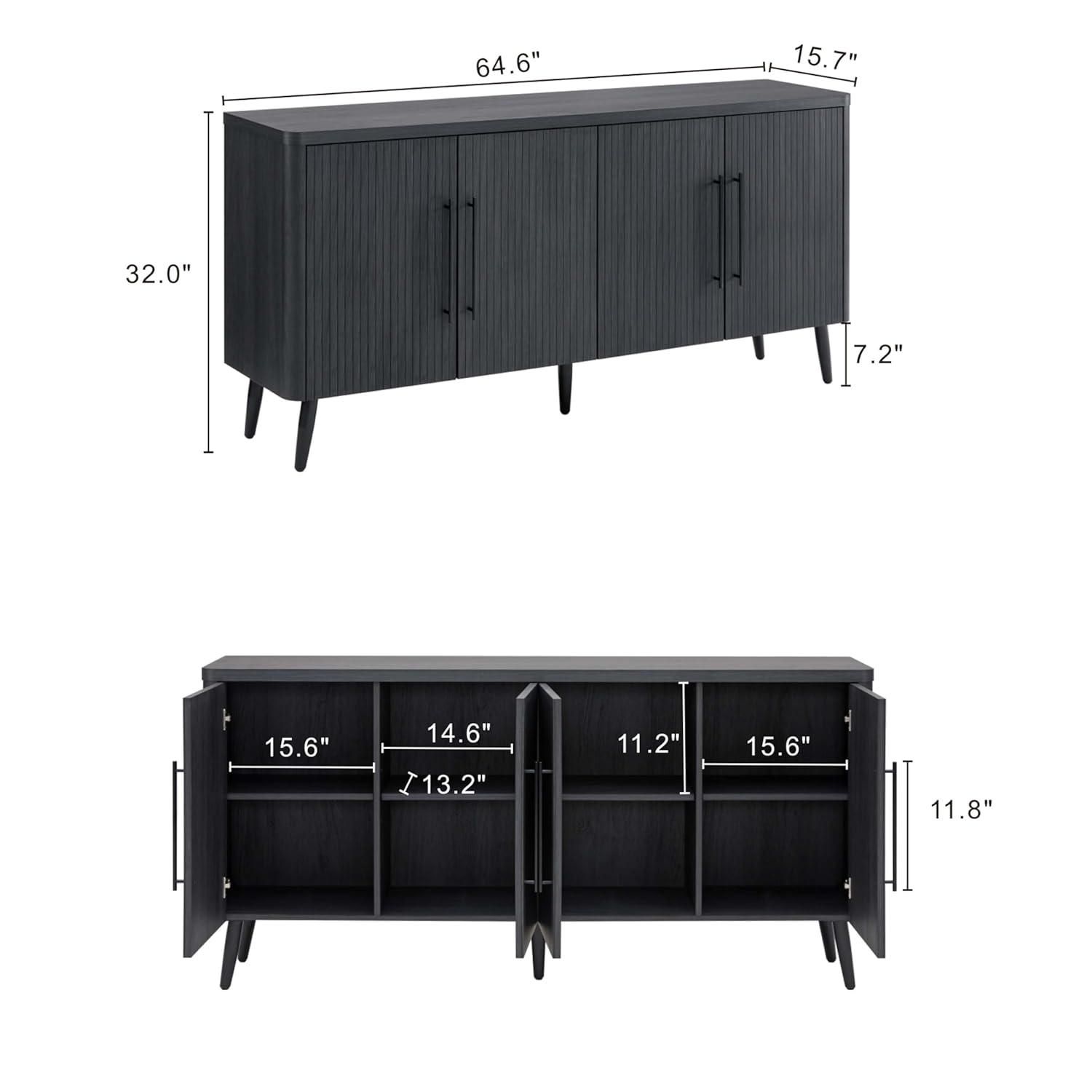 Manhattan Comfort Jodie 65" Mid-Century Modern Sideboard with 8 Adjustable Shelves in Charcoal Gray