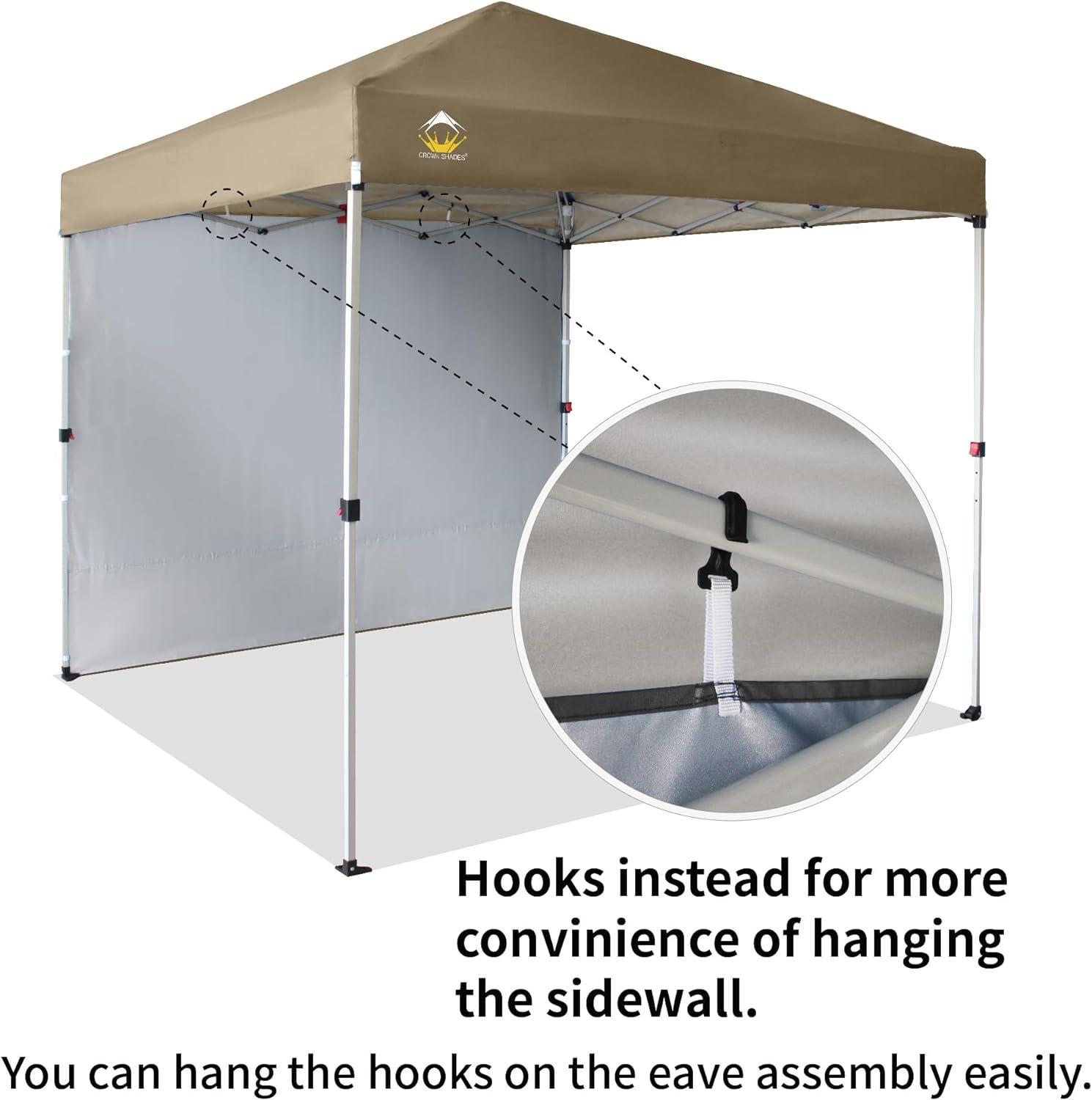 CROWN SHADES 8x8 Pop Up Canopy with 1 Side Wall - Beach Tent with One Push Setup - Outdoor Sun Shade for Events, Parties