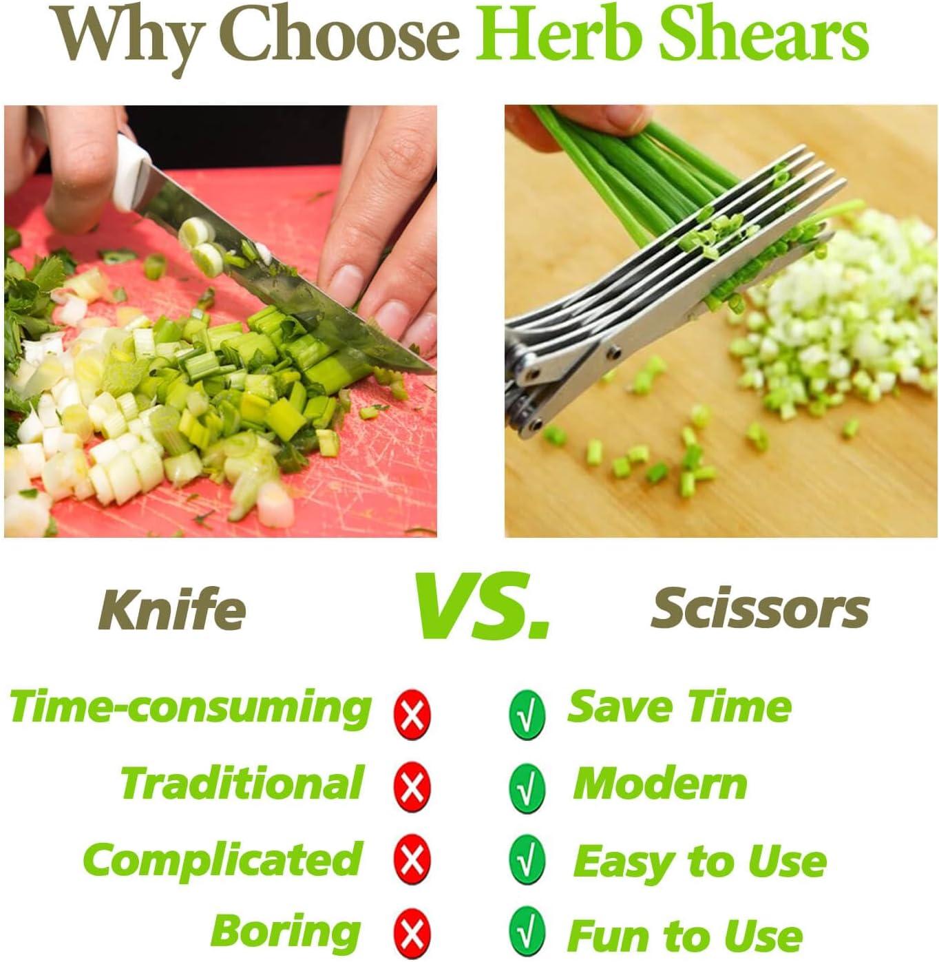 Herb Scissors, Kitchen Herb Shears Cutter with 5 Blades and Cover, Sharp Dishwasher Safe Kitchen Gadget - Green C49