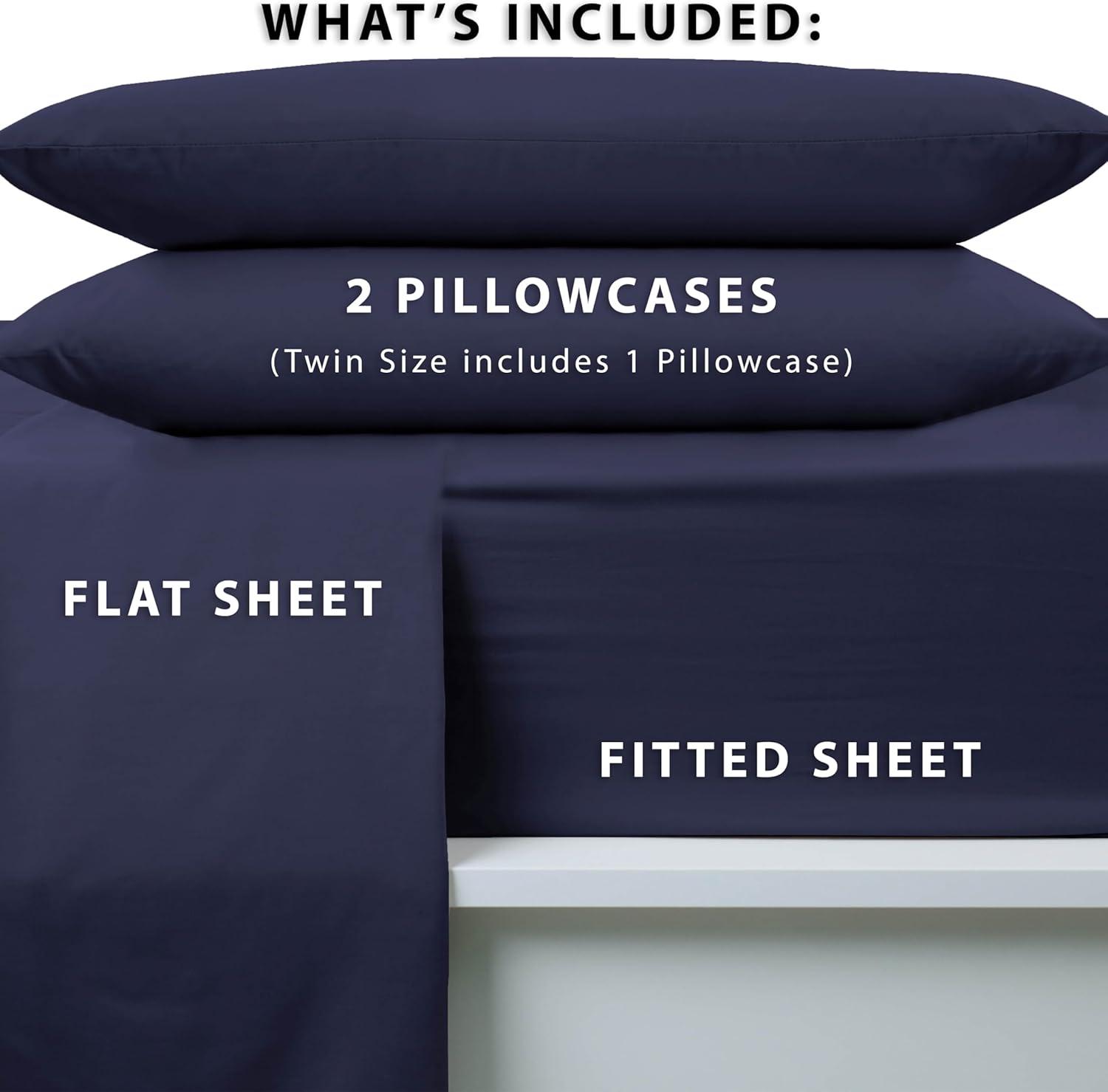 Martex Brushed Microfiber Twin Sheet Set - Soft & Wrinkle Resistant (3 Piece), Navy