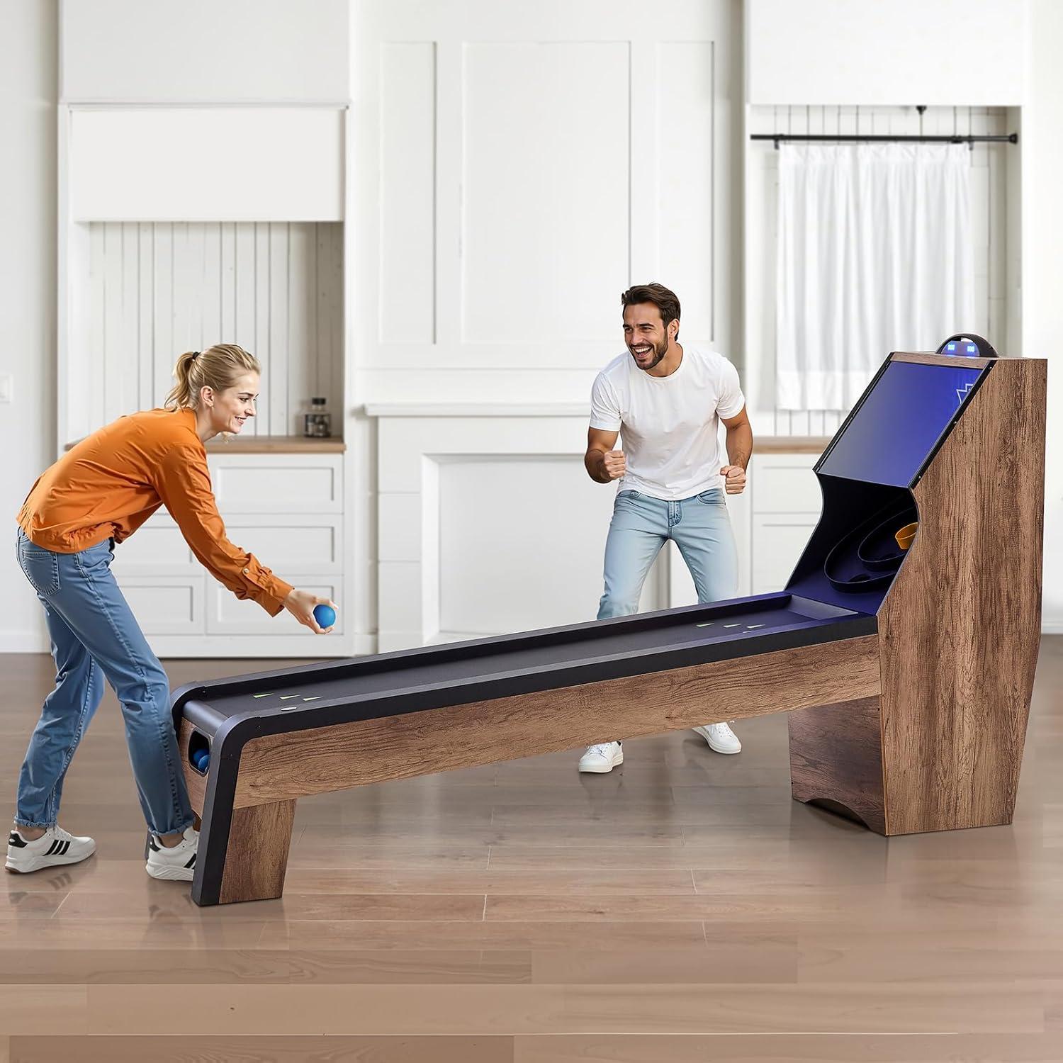 8 ft. Roll and Score Classic Arcade Game Table, Skee Ball Arcade Machine Indoor with Electronic Scorer, Sound, Automatic