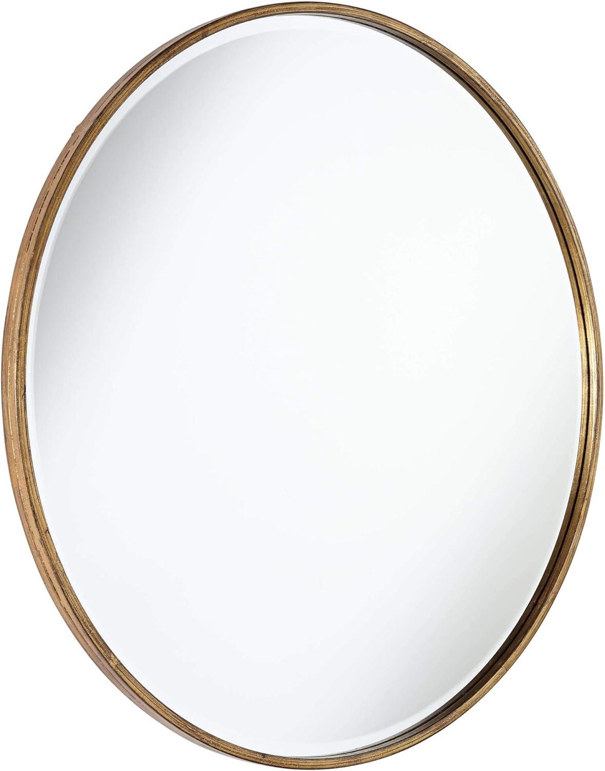 Antique Gold Round Wood Wall Dresser Mirror