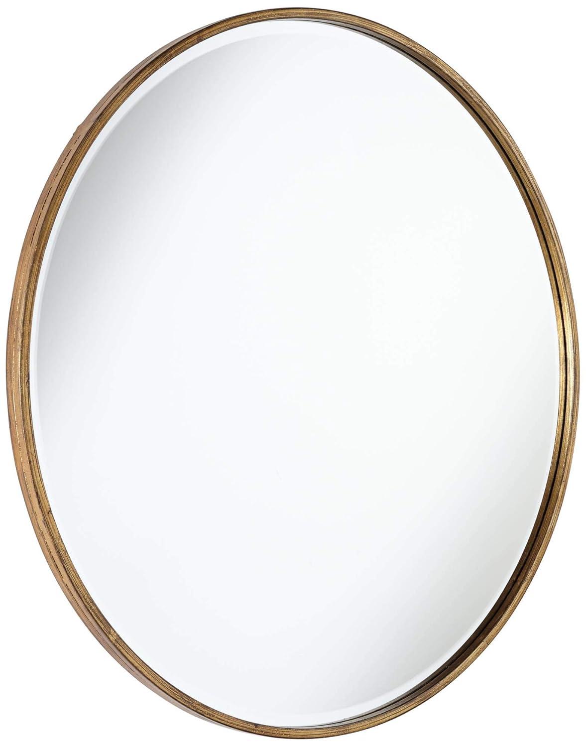 Uttermost Mayfair Round Vanity Decorative Wall Mirror Vintage Rustic Antique Gold Metal Frame Beveled Glass Edge 34" Wide for Bathroom Bedroom Living Room Home House Office Entryway