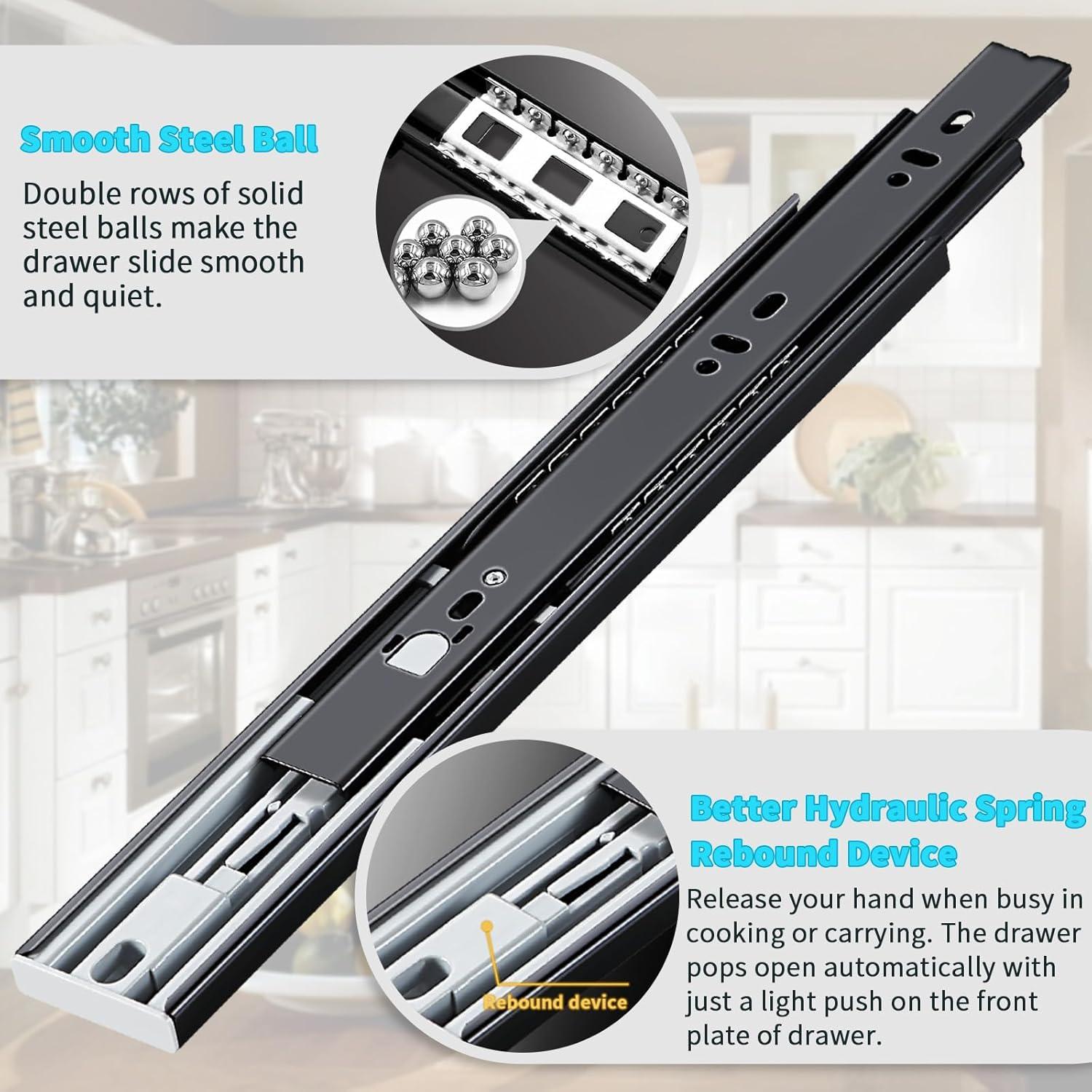 Push to Open Black Steel Ball Bearing Drawer Slides