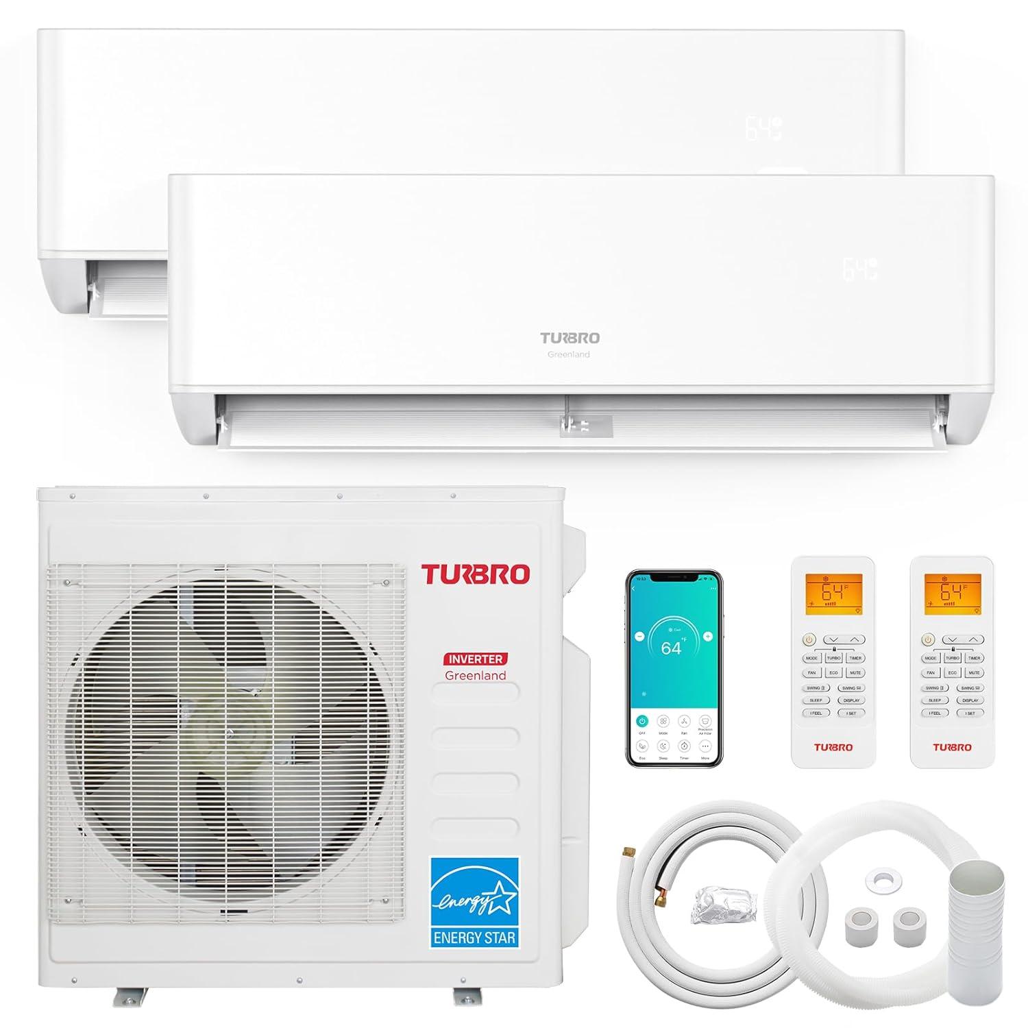TURBRO 36,000 BTU 4 Zones Mini Split AC/Heating System, Ductless Multi Zones Inverter Mini Split Air Conditioner with Heat Pump, 22.5 SEER2, WiFi Enabled, Greenland (9K+9K+9K+9K), 230V