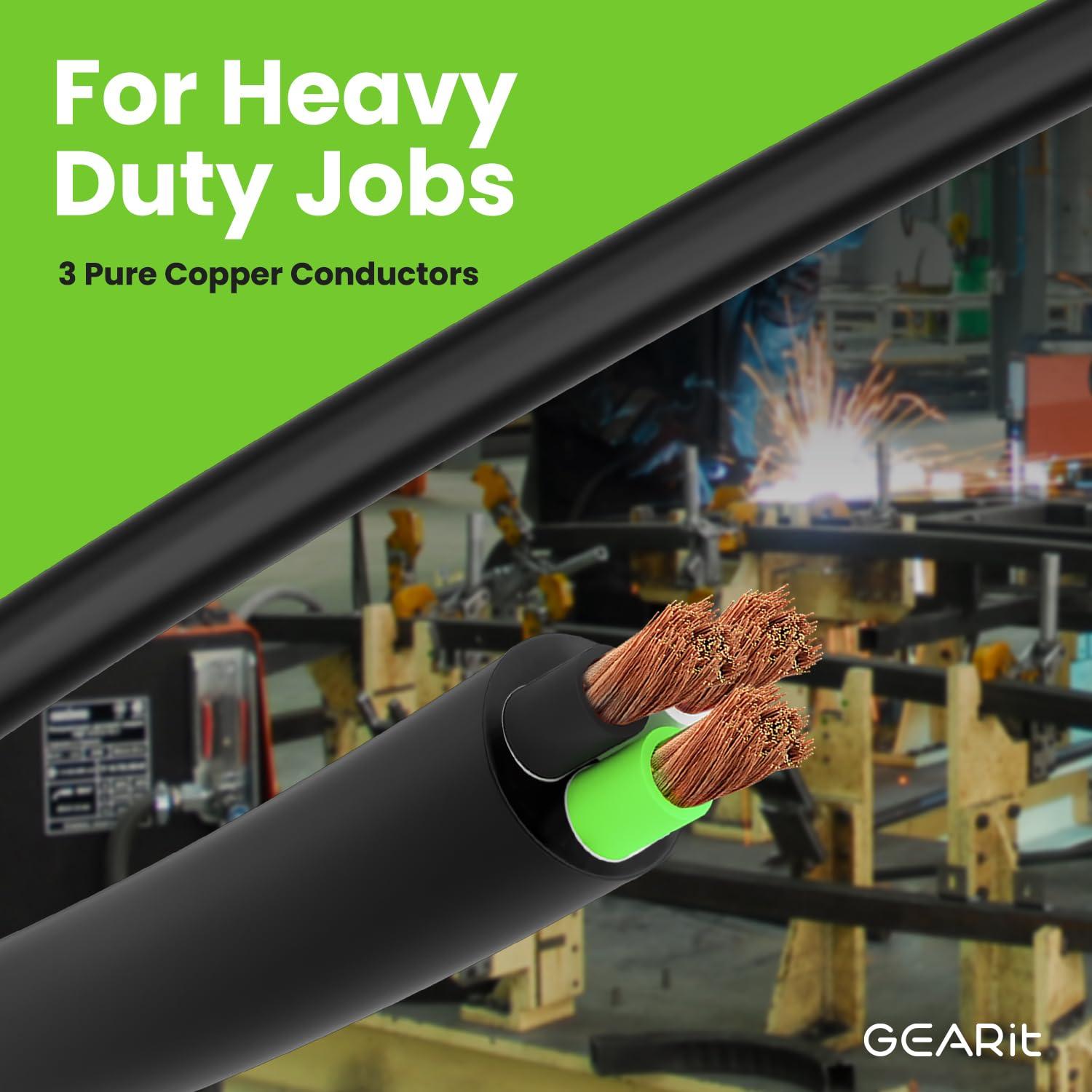 GearIT 14/3 14 AWG Portable Power Cable (50 Feet - 3 Conductor) SOOW 600V 14 Gauge Electric Wire for Motor Leads, Portable lights, Battery Chargers, Stage Lights and Machinery -50ft Electrical Cord