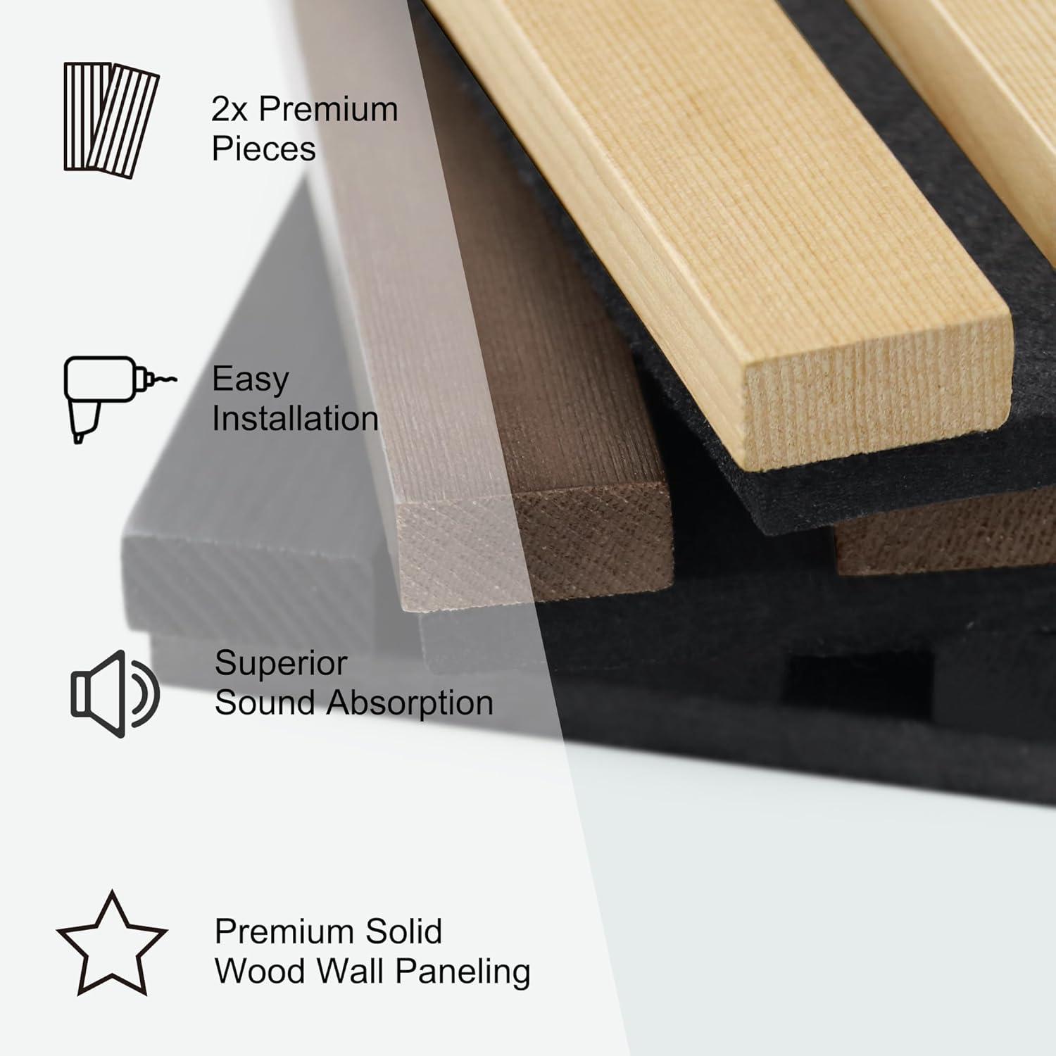 LOVMOR 0.83 in. x 7.87 ft. x 1 ft. Slat Wood Sound Absorbing Black(Black Felt) Decorative Wall Paneling 2-Pack