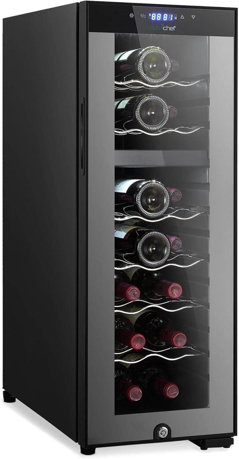 NutriChef 18-Bottle Black Freestanding Wine Refrigerator with LED Lighting