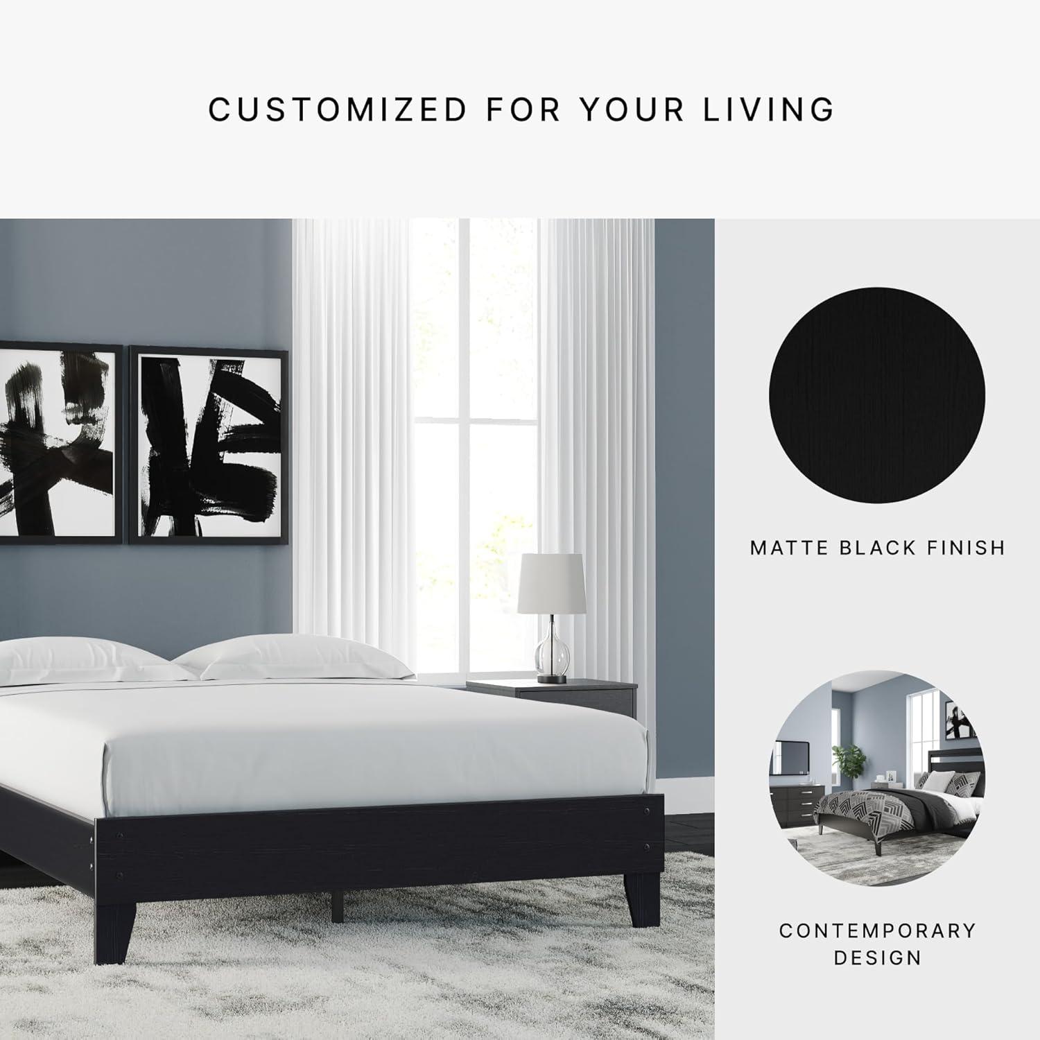 Signature Design by Ashley Queen Finch Platform Bed Black : Modern Style, MDF Frame, No Box Spring Needed