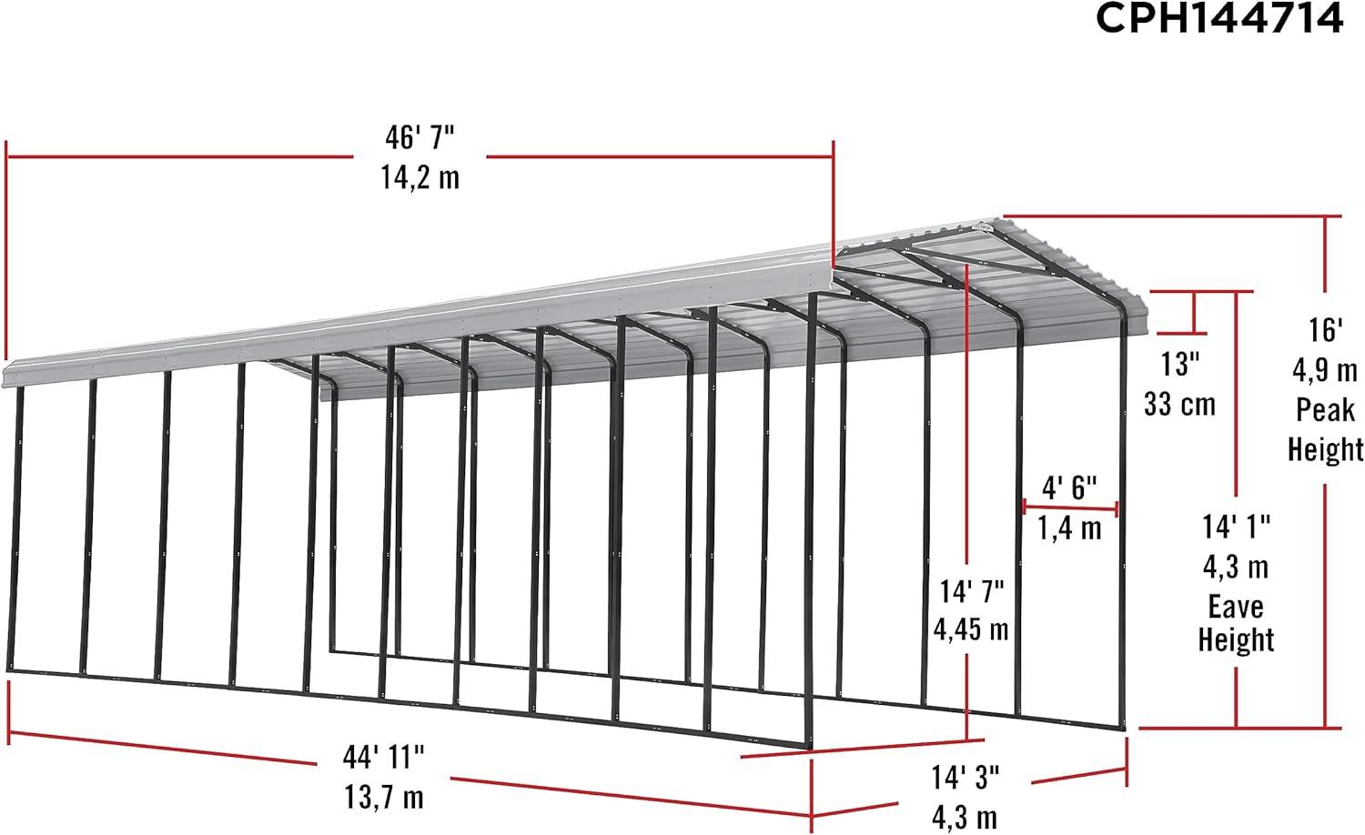 Arrow Carports Galvanized Steel Carport, RV Metal Carport Kit, 14' x 47' x 14', Eggshell