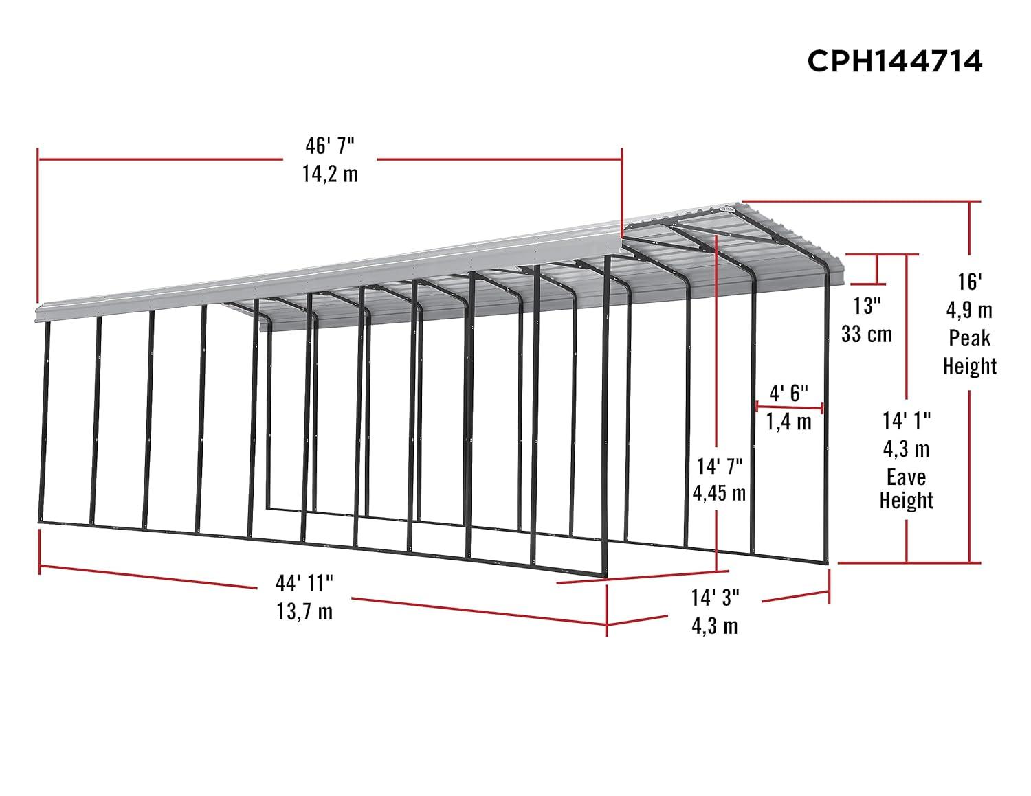 Arrow Carports Galvanized Steel Carport, RV Metal Carport Kit, 14' x 47' x 14', Eggshell