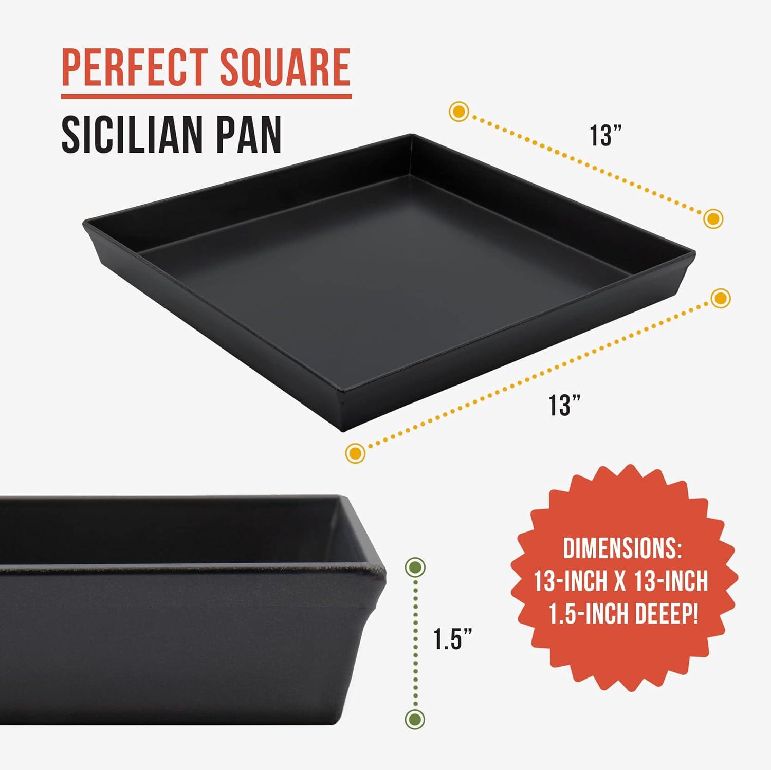 Chef Pomodoro Sicilian Deep Dish Square Pizza Pan, 13.2 x 13.2 inch, Non-stick Aluminum