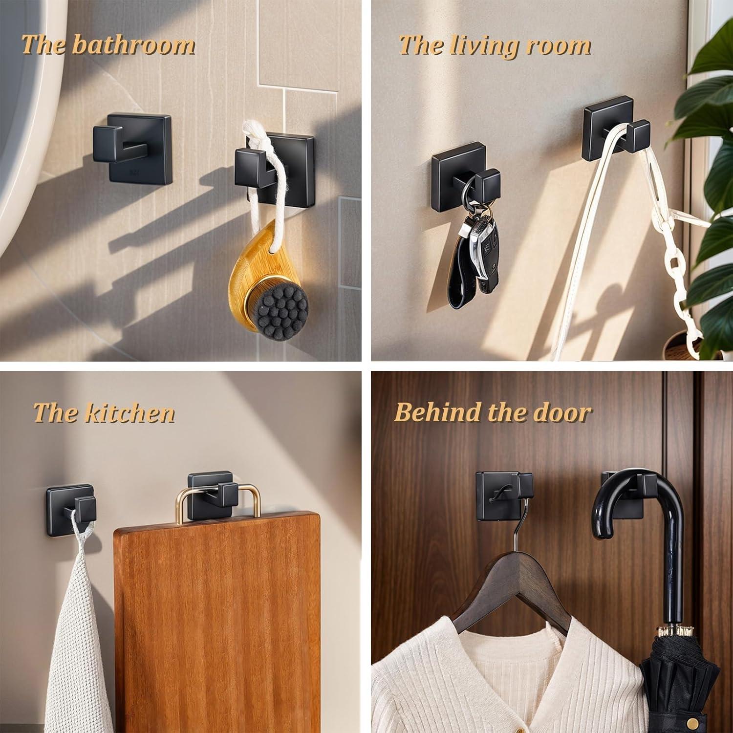 5 Pieces Square Matte Black Stainless Steel Bathroom Accessories Set Include 23.6 in Towel Bar, Toilet Paper Holder, Towel Ring, 2 Robe Towel Hooks