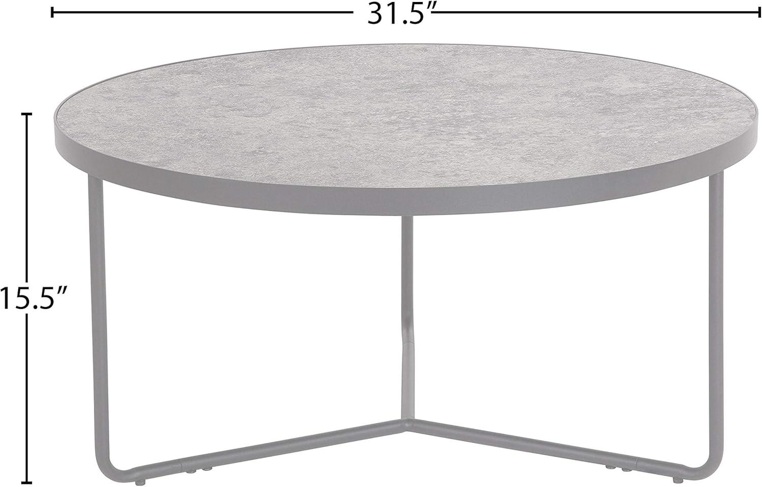 Round Gray Faux Concrete Coffee Table with Black Metal Frame