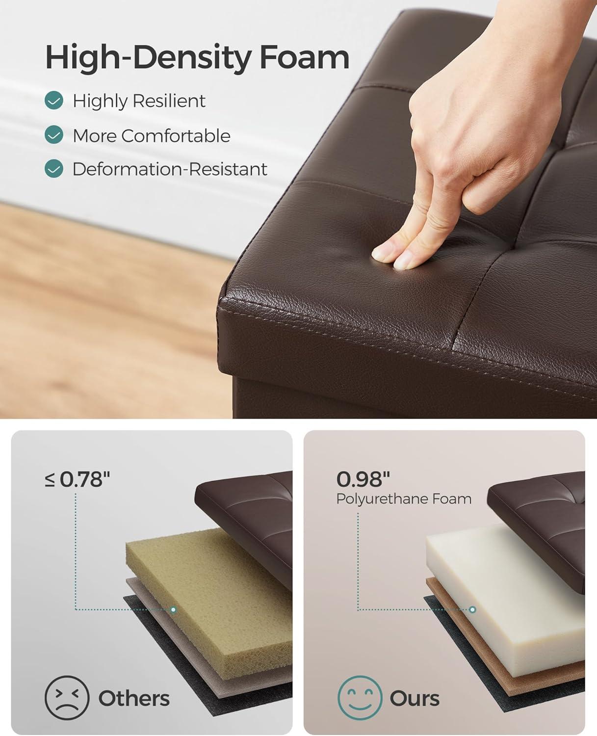 SONGMICS 30 Inches Folding Storage Ottoman Bench with Flipping Lid Brown