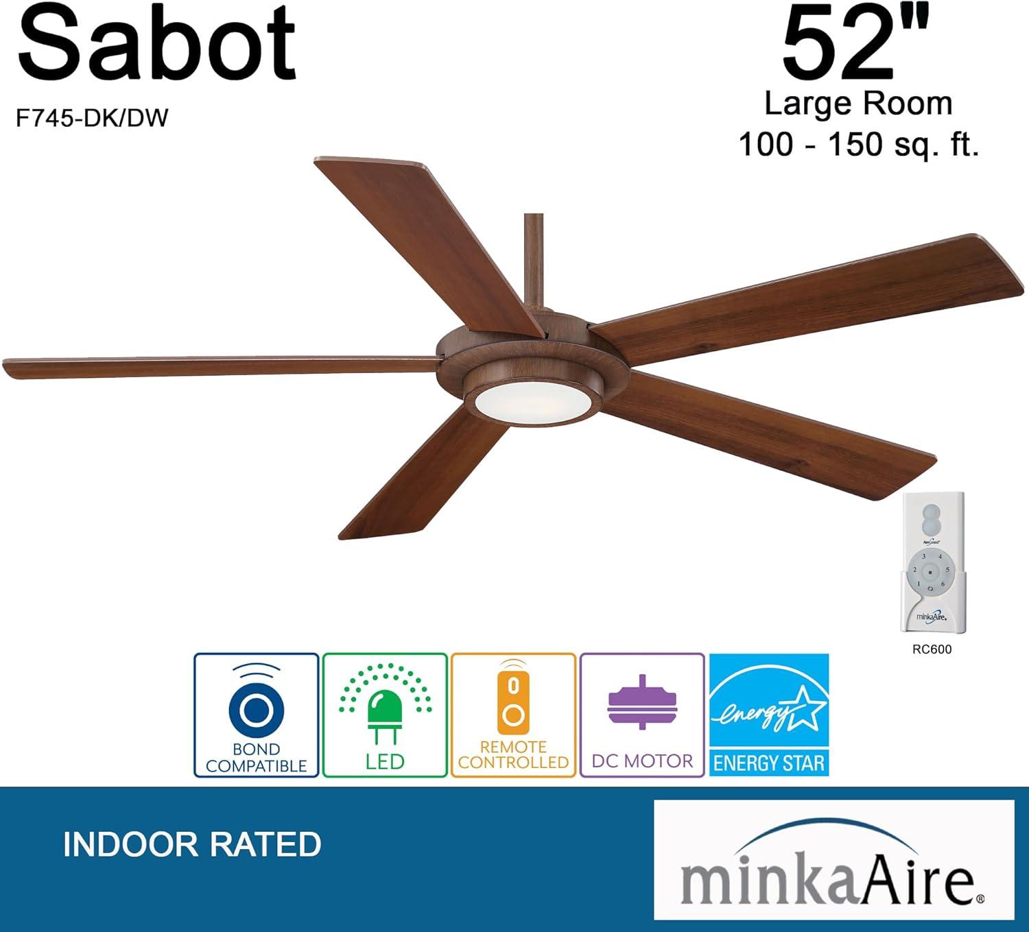 52" Sabot 5 - Blade LED Standard Ceiling Fan with Remote Control and Light Kit Included