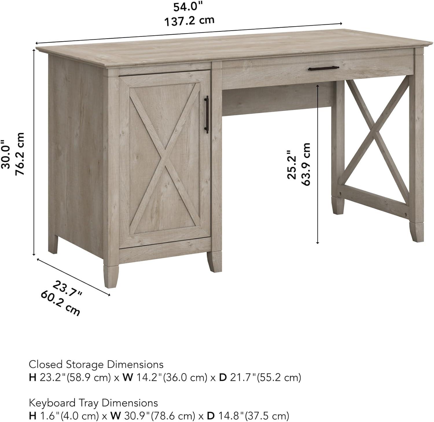 Bush Furniture Key West 54" Computer Desk with Storage, Washed Gray