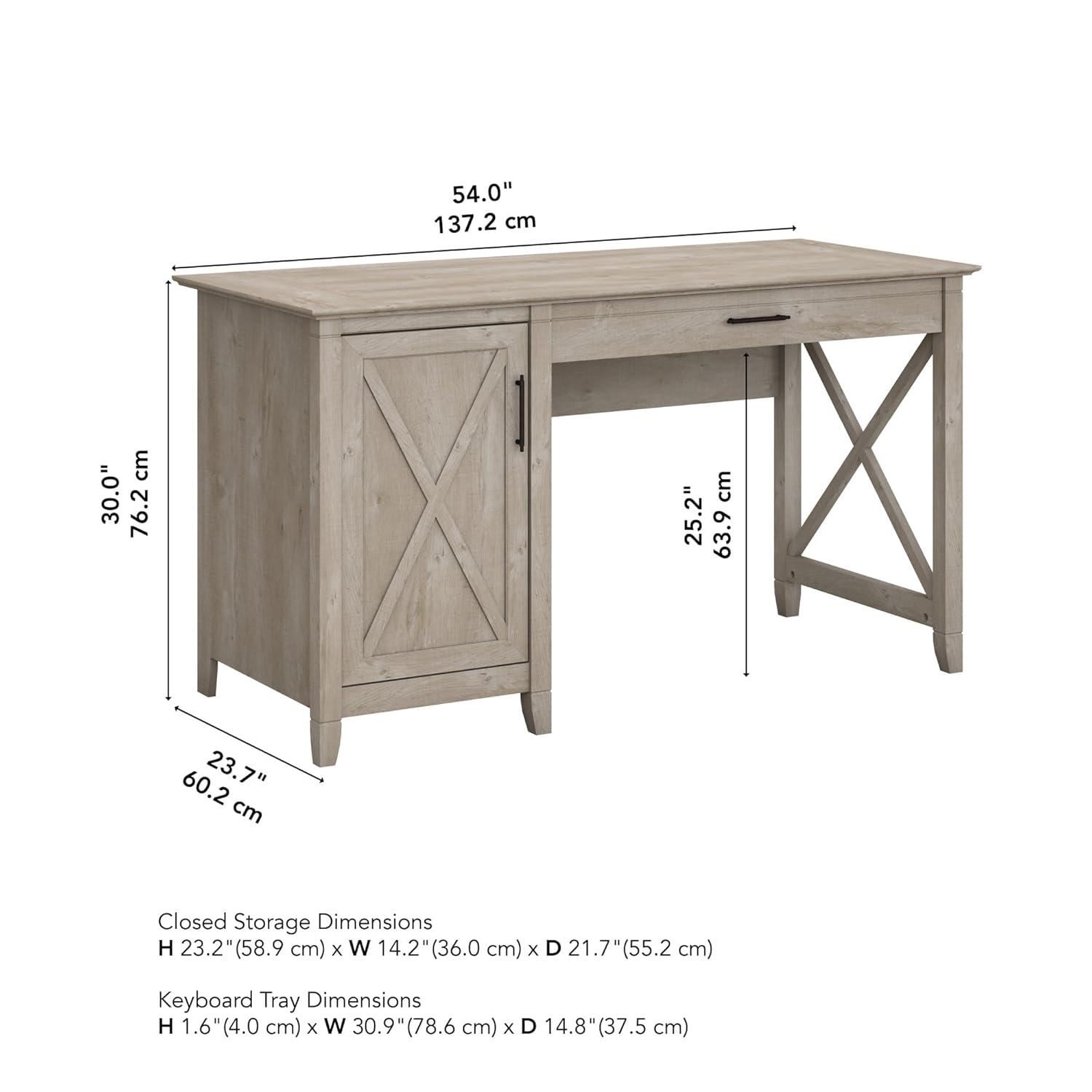 Bush Furniture Key West 54" Computer Desk with Storage, Washed Gray