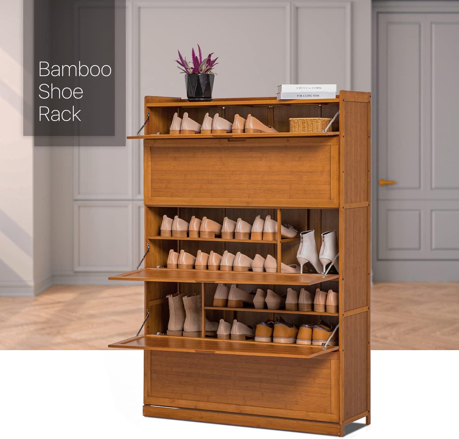 MoNiBloom Bamboo 9 Tier Shoe Organizer Modern Cabinet with Door 41 Pairs Heels Boots, Brown, Hallway Entryway