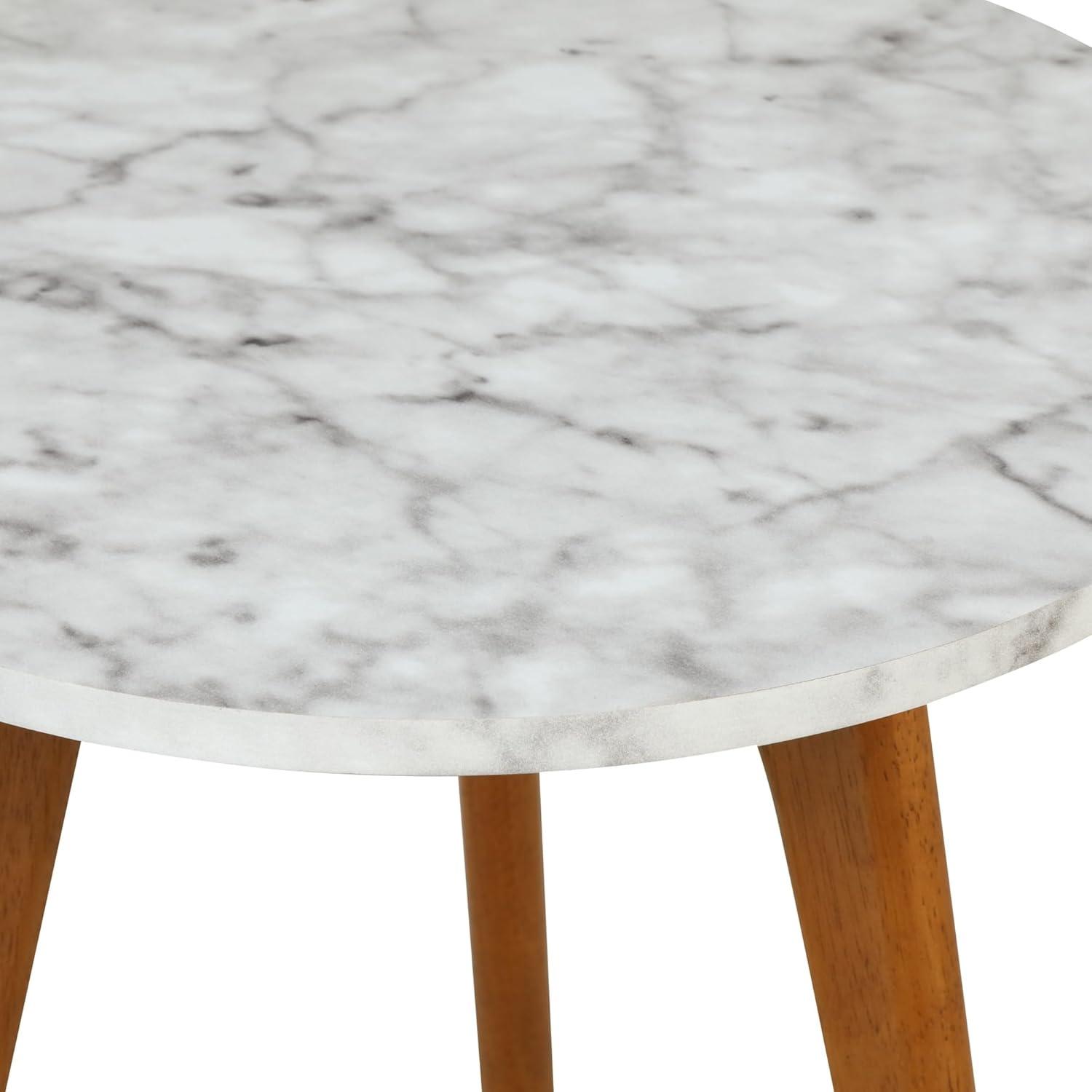 Solid Wood and Faux Marble Round Side Table - Nathan James