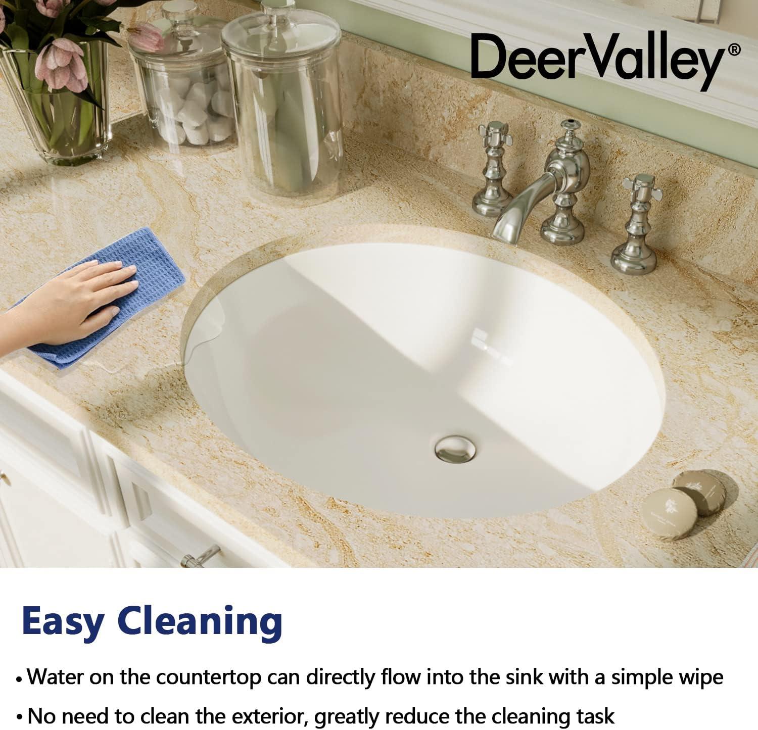 DeerValley Symmetry 19 1/2" X 16" Oval Vitreous China Undermount Bathroom Sink with Overflow