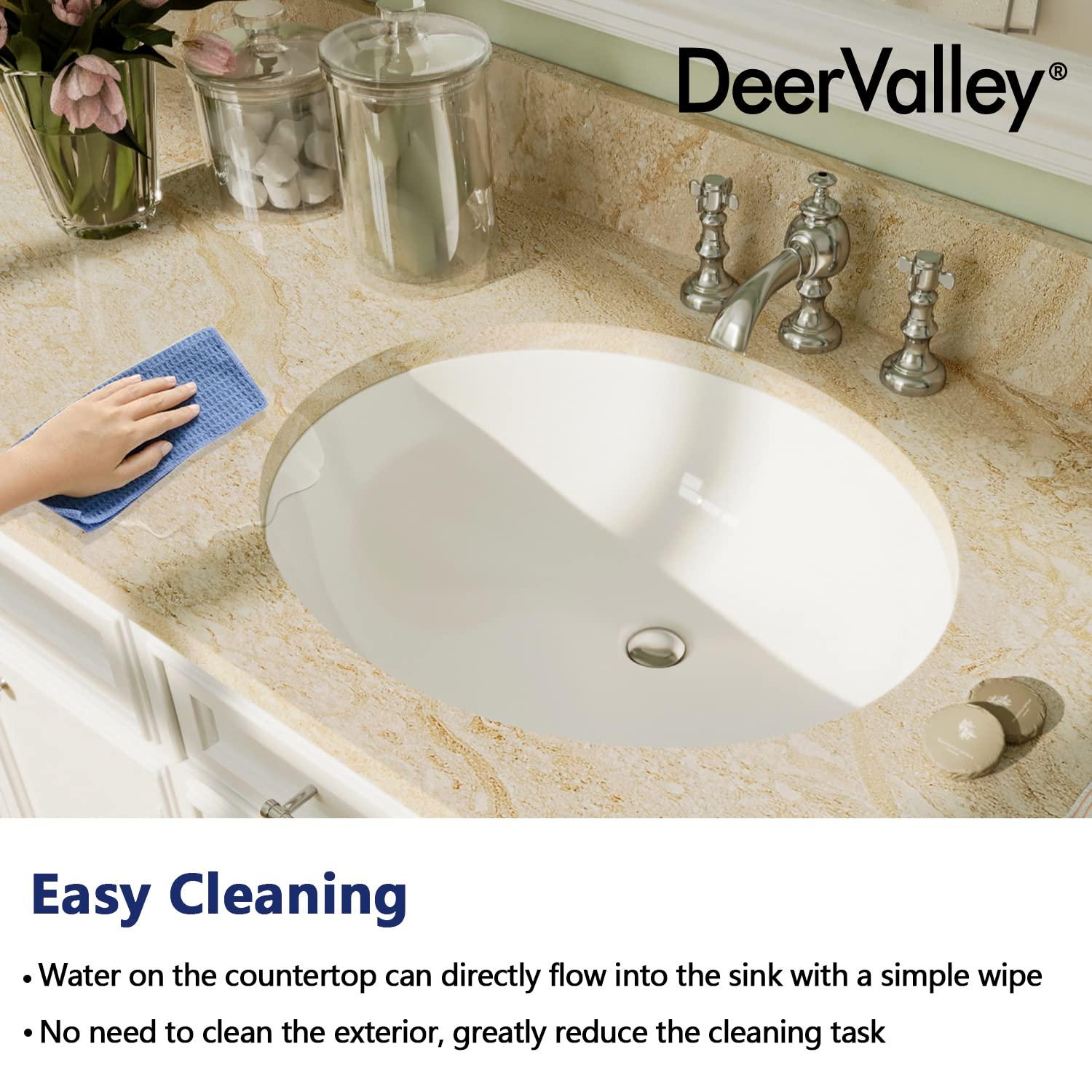 DeerValley Symmetry 19 1/2" X 16" Oval Vitreous China Undermount Bathroom Sink with Overflow