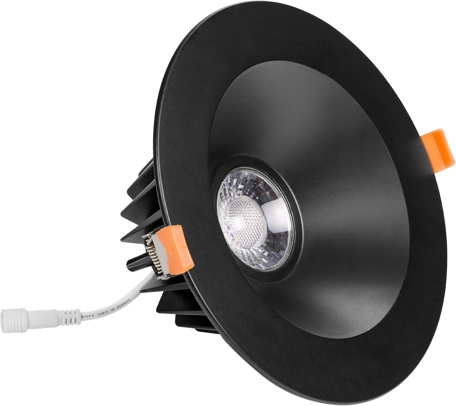 Maxxima 6” Ultra-Thin Recessed Anti-Glare LED Downlight, Canless IC Rated, 1200 Lumens, 5 Color Temperature Select 2700K/3000K/3500K/4000K/5000K, Dimmable, Black Trim, 90 CRI, 5CCT Slim J-Box Included