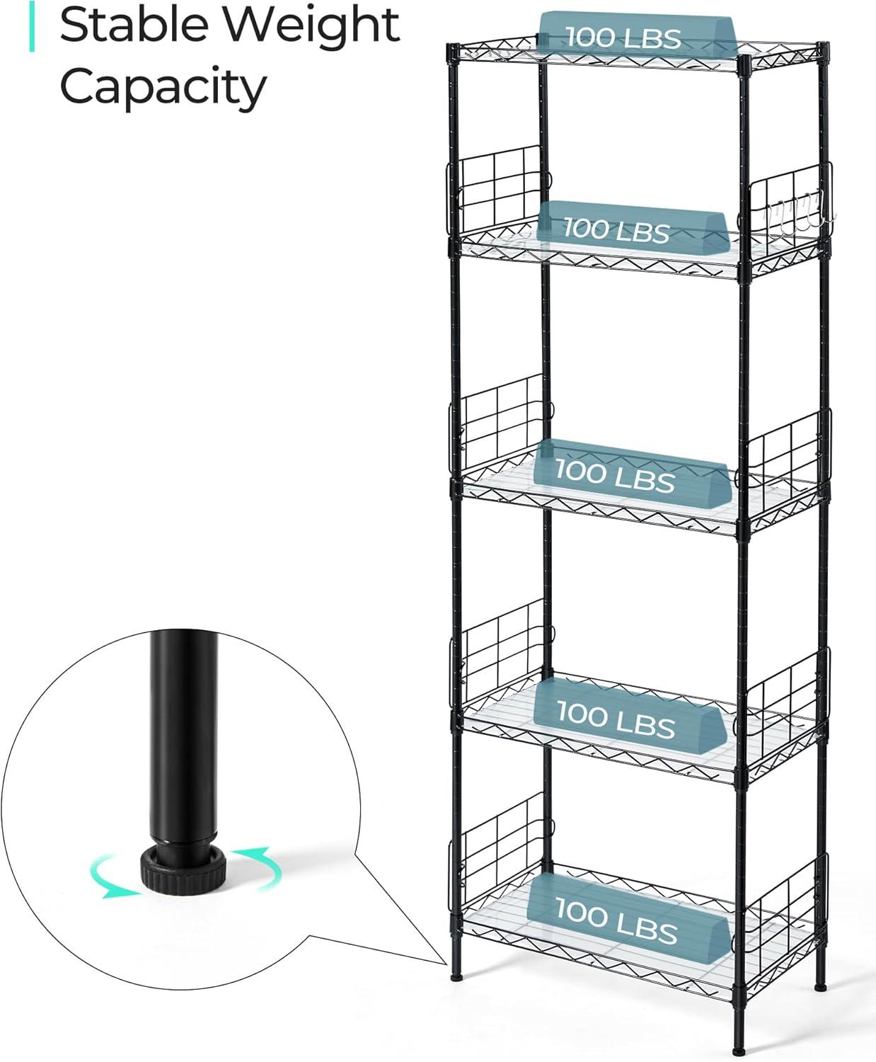 Adjustable Black Heavy Duty 5-Tier Wire Storage Shelf