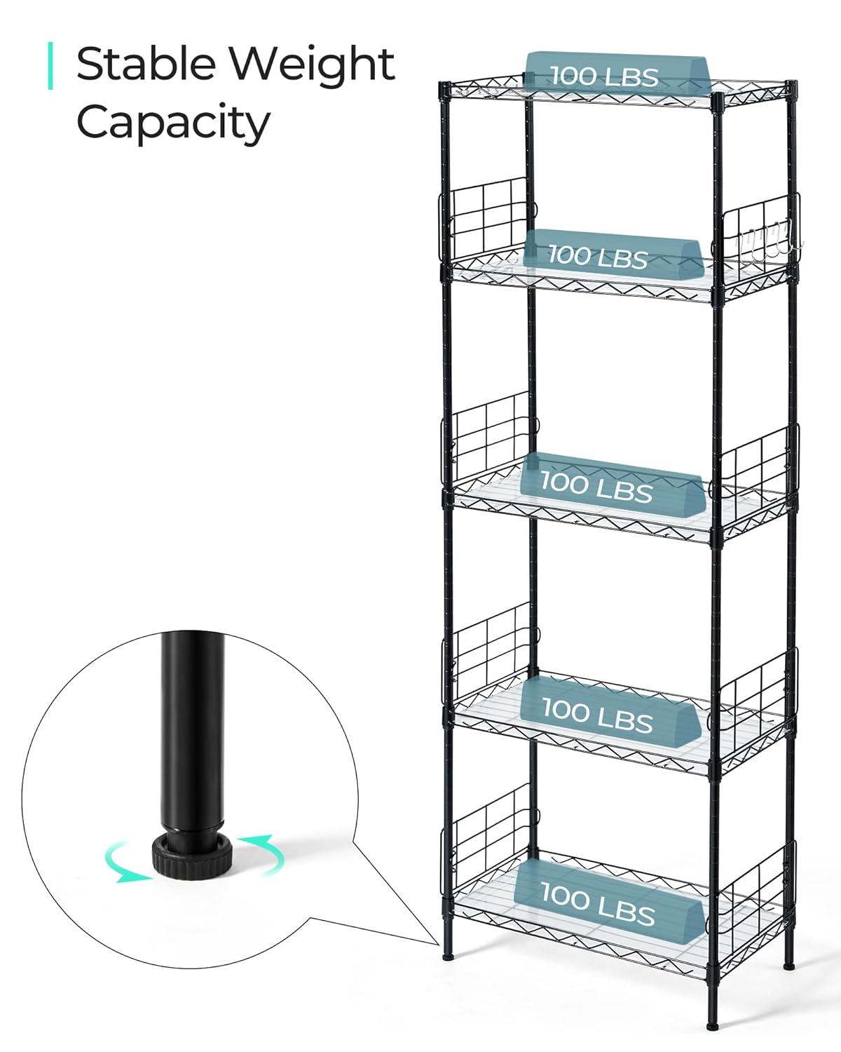 LINSY HOME Pantry Storage Shelves, 5-Tier Adjustable Heavy Duty Metal Storage Shelf, 59" Tall Standing Shelf, Upgrade Steel Wire Rack Organizer for Kitchen, Bathroom, Garage, Living Room, Black