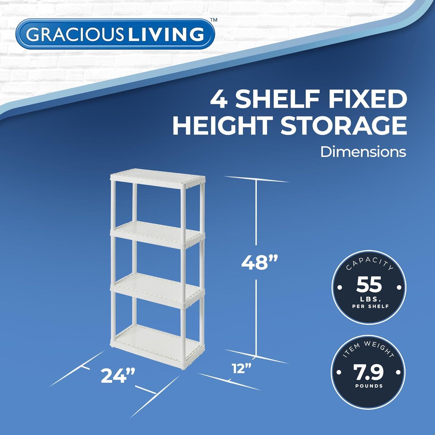 Gracious Living 4 Shelf Fixed Height Solid Light Duty Home Storage Unit