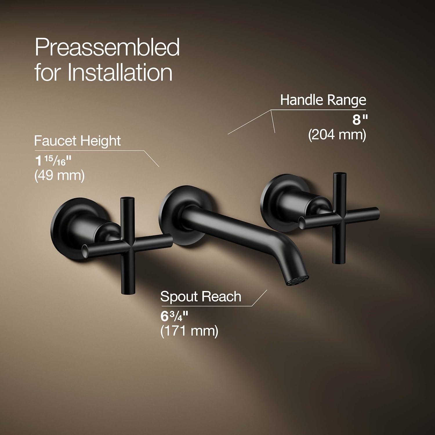 Kohler ® Purist ® Matte Black Wall-Mounted Bathroom Sink Faucet and Handles