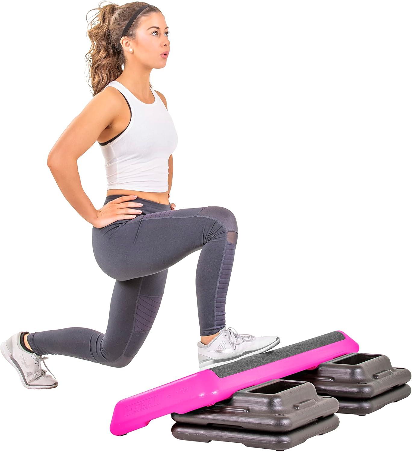 Pink and Gray Adjustable Aerobic Step Platform with 4 Risers