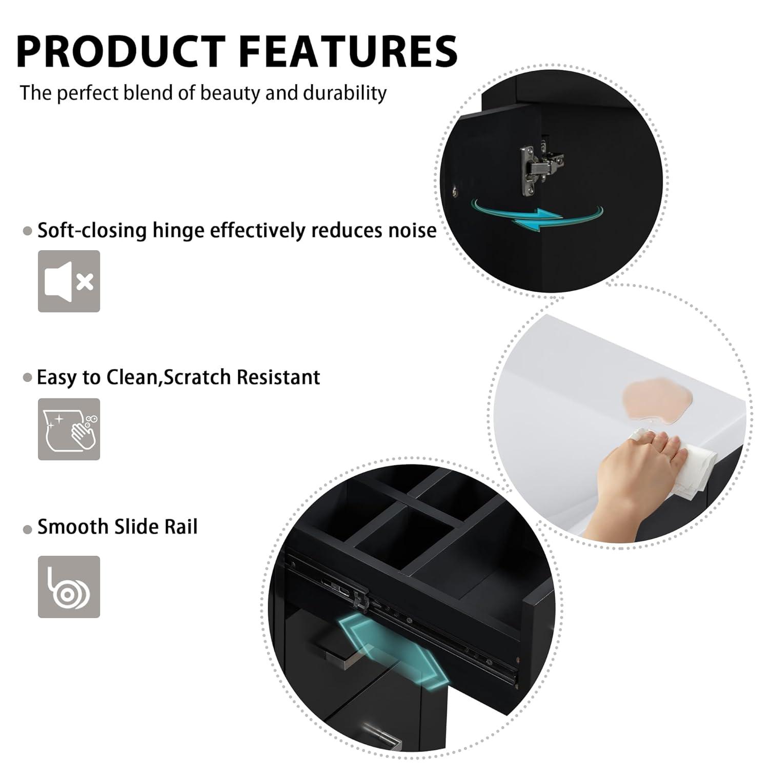 30" Bathroom Vanity with Single Sink, Modern Bathroom Vanity with 3 Drawers & 2 Doors, Solid Wood Bathroom Storage Cabinet with Undermount Sink, Black