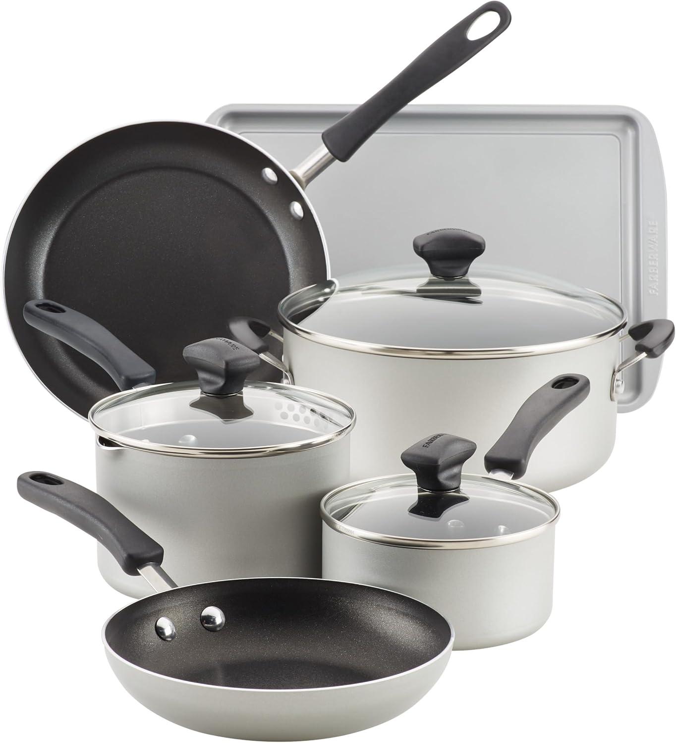 Silver Nonstick Aluminum 15-Piece Cookware Set with Baking Pan