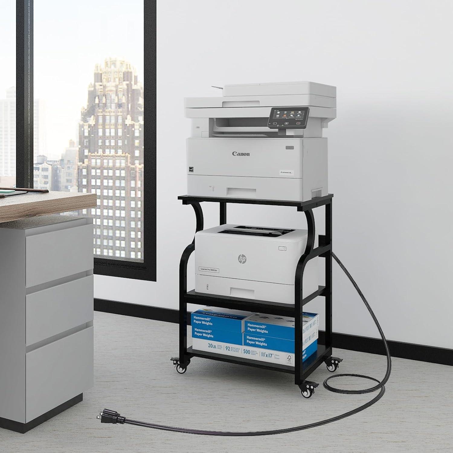 Natwind Large Printer Stand,24''x20''x29''Printer Table with Adjustable Storage Shelf,3 Tier Rolling Printer Cart with Wheels,Home Office Multifunctional Shelves for Heat Press (Black)