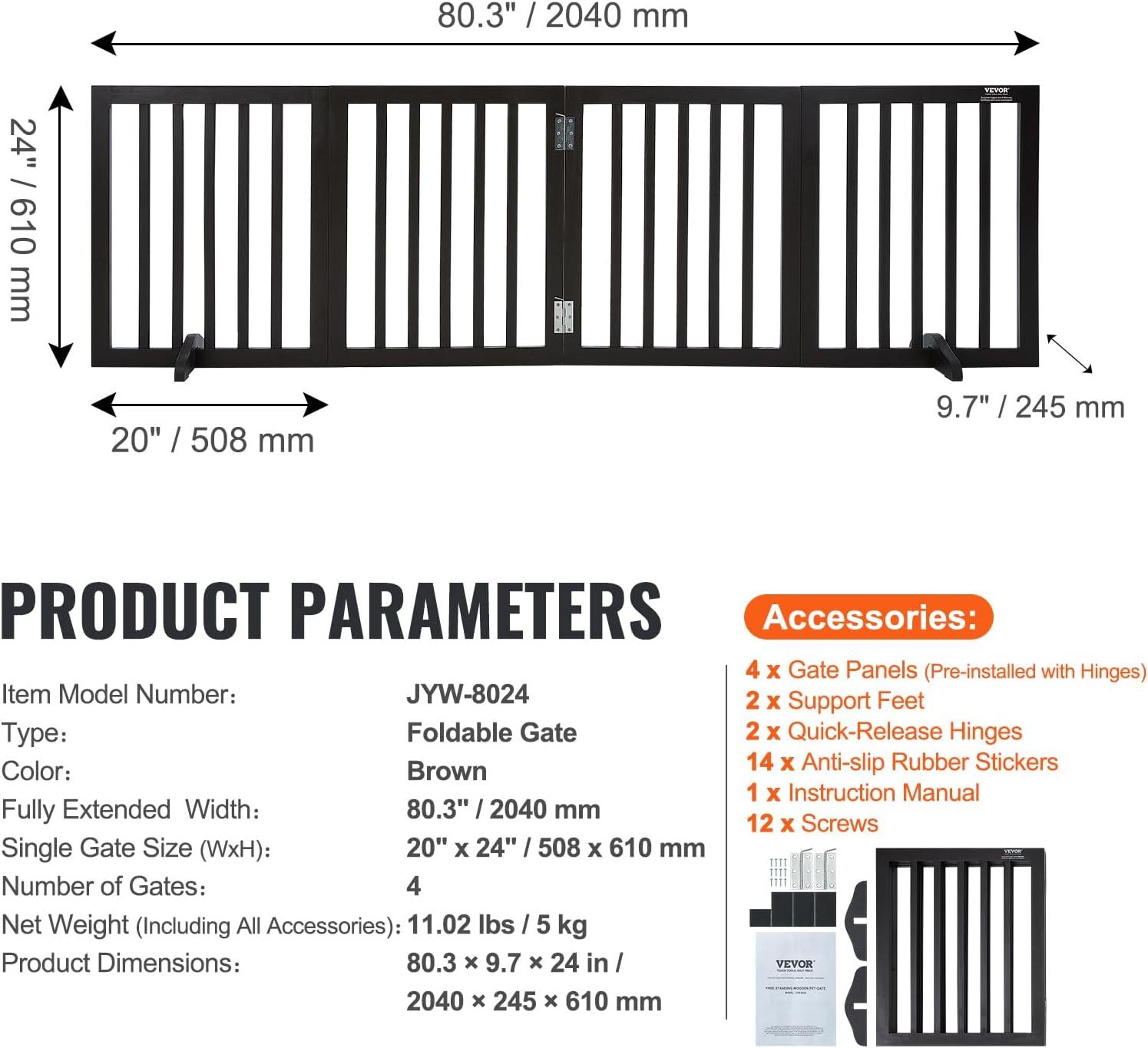 Solid Wood Free Standing Pet Gate With Door