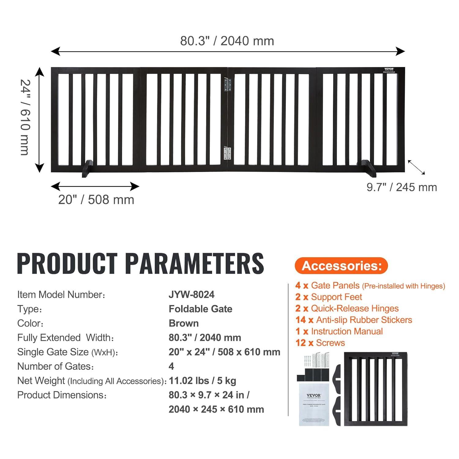Solid Wood Free Standing Pet Gate With Door