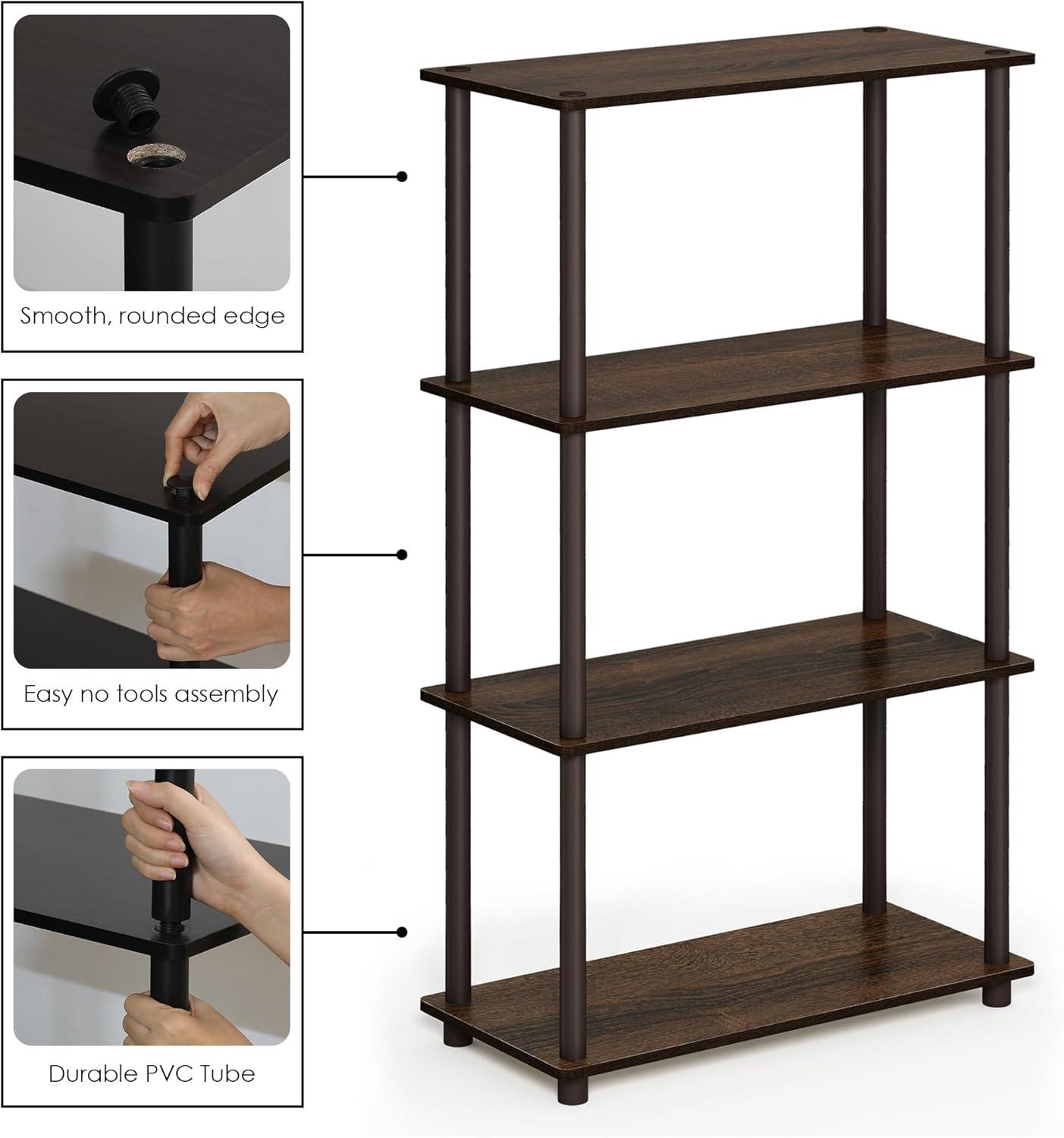 99557WN-BR Turn-N-Tube 4-Tier Multipurpose Shelf Display Rack - Walnut & Brown
