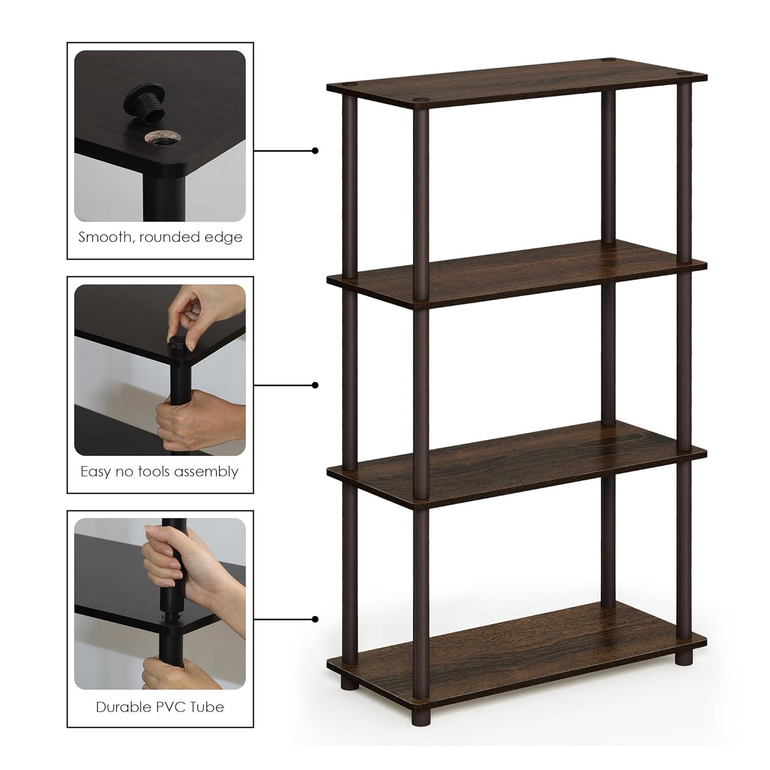 99557WN-BR Turn-N-Tube 4-Tier Multipurpose Shelf Display Rack - Walnut & Brown