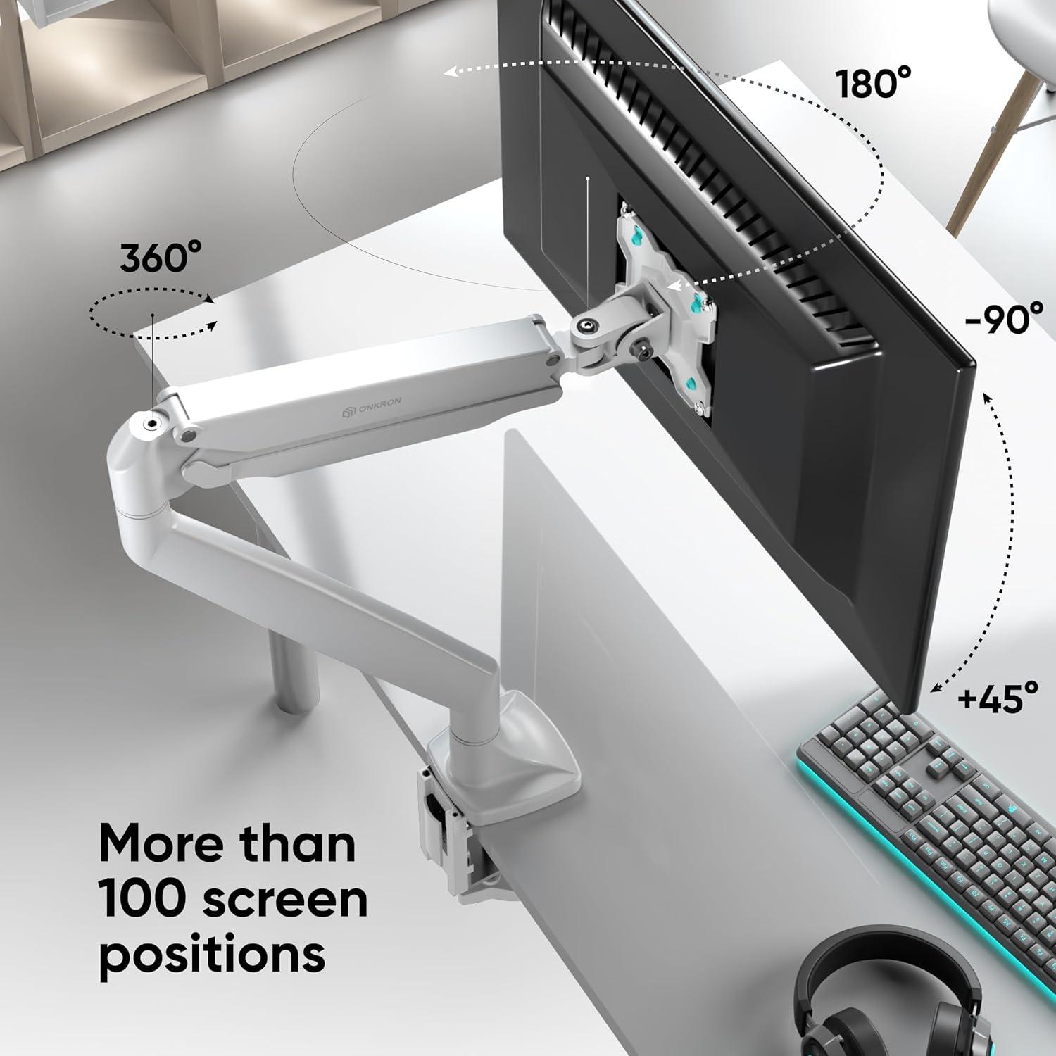 ONKRON Articulating Monitor Mount for 13”-32” Monitors up to 19.8 lbs, Gas Spring Arm, max VESA 100x100