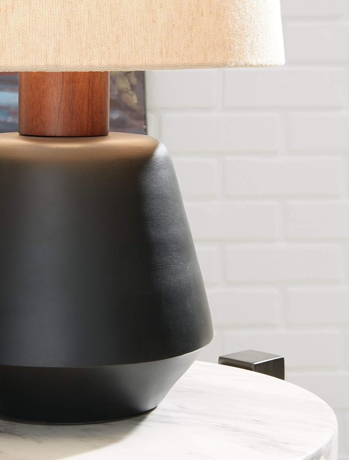 Ancel Metal Table Lamp Black/Brown - Signature Design by Ashley: Modern Accent Lamp, UL Listed, Drum Shade