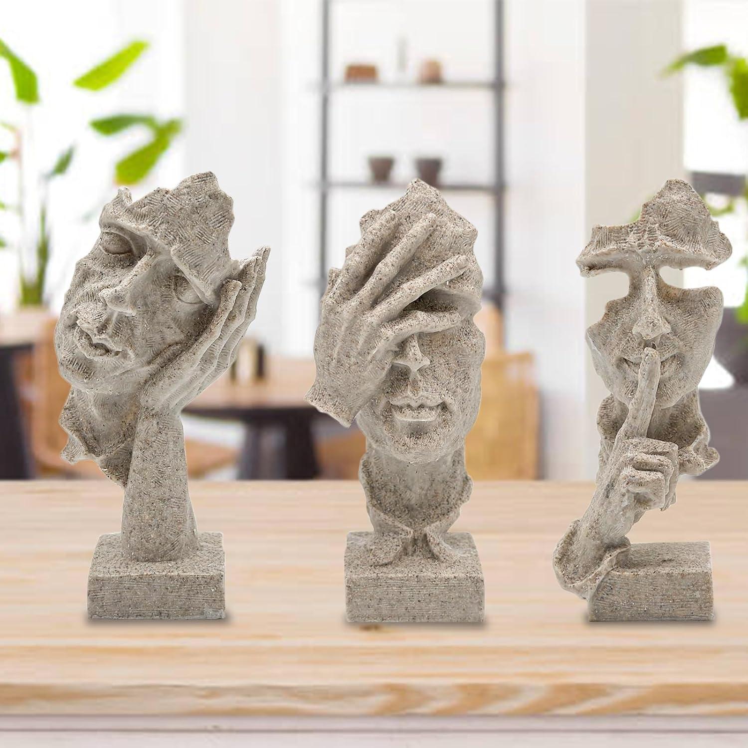 Abstract Resin Thinker Statue Set in Gray