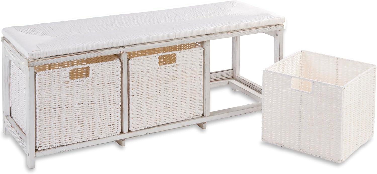 Kid''s Storage Bench With Woven Top And Baskets