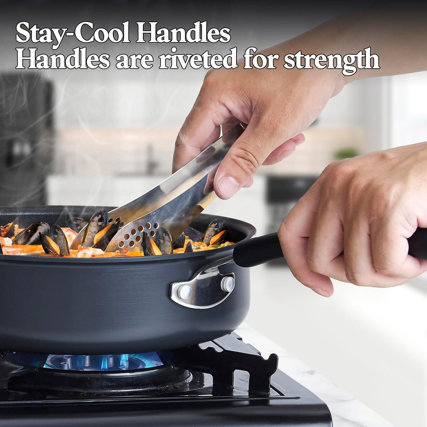 Cook N Home Professional Hard Anodized Pots and Pans Set Nonstick, Kitchen Cookware Set, Black