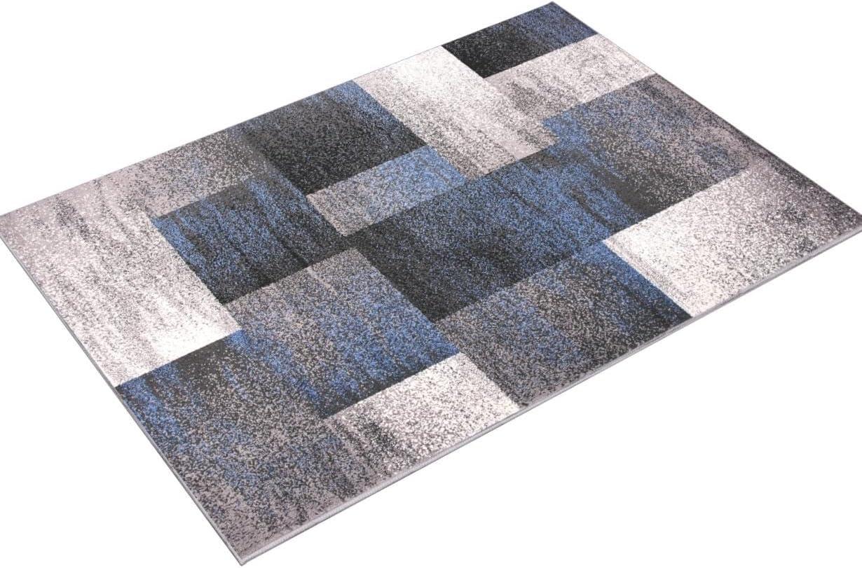 World Rug Gallery Contemporary Modern Geometric Boxes Area Rug - Blue 5' x 7'